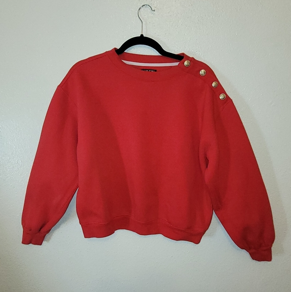 J. Crew Red Crewneck Sweater with Shoulder Buttons
